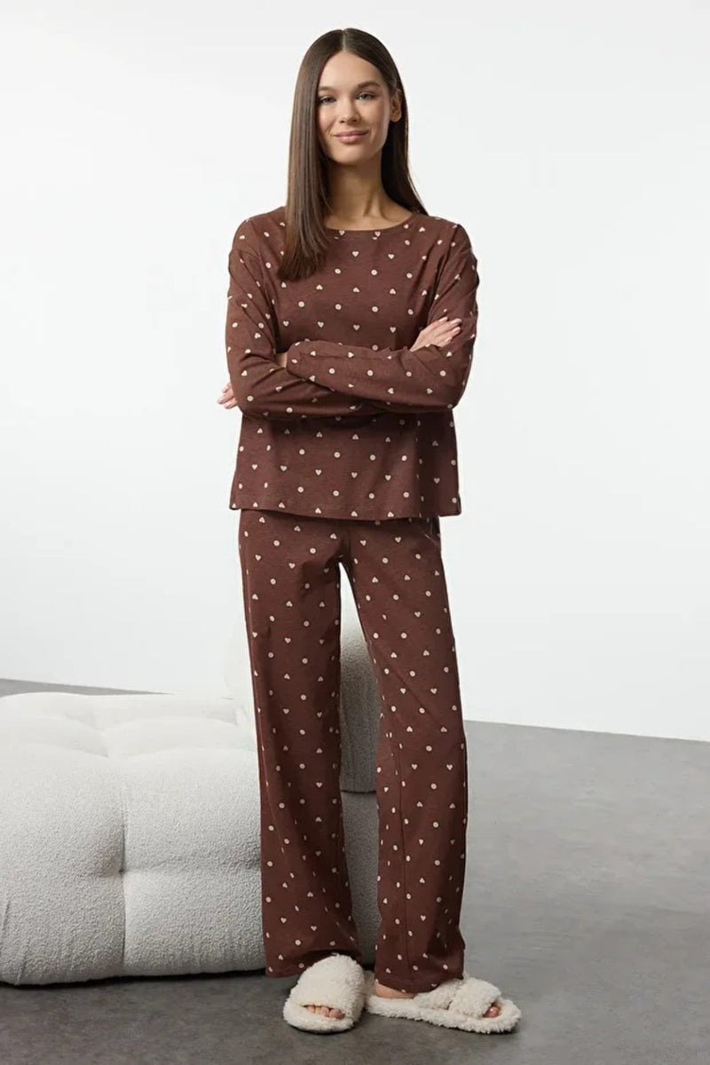 2-Piece Polka Dot and Heart Knit Pajama Set