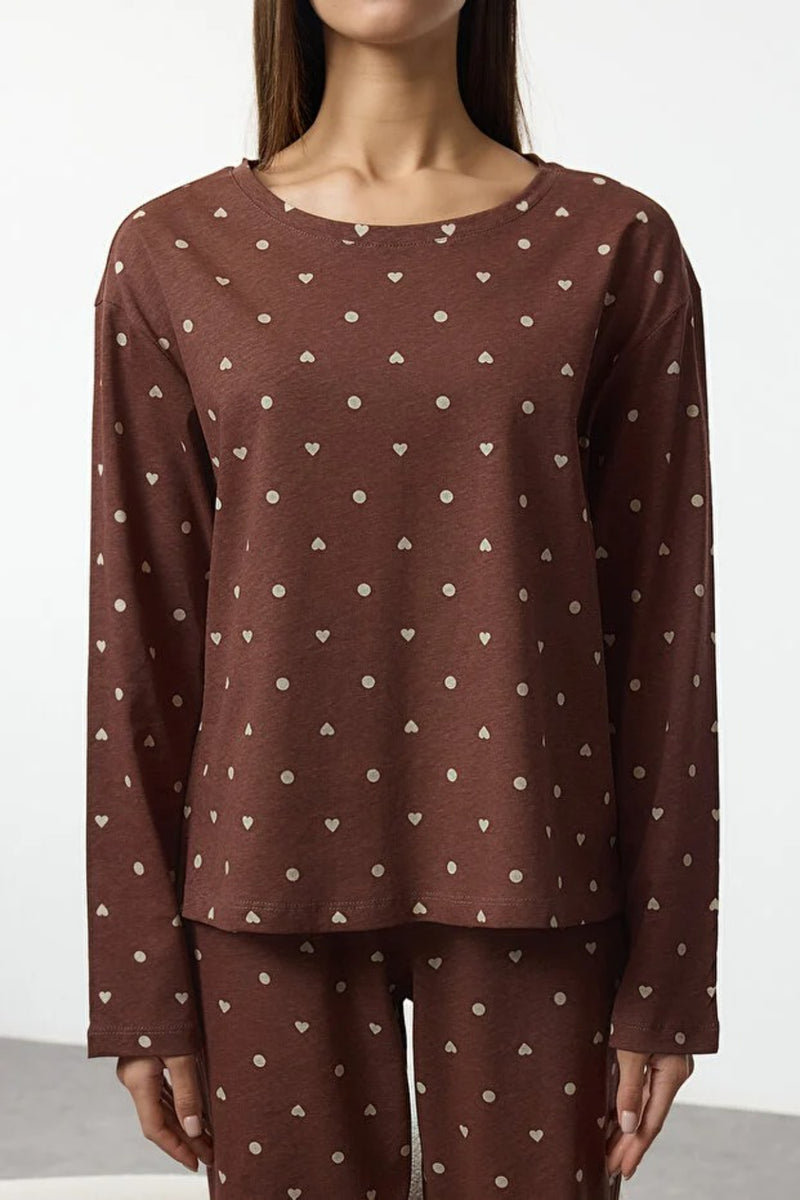 2-Piece Polka Dot and Heart Knit Pajama Set
