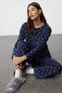 2-Piece Polka Dot and Heart Knit Pajama Set