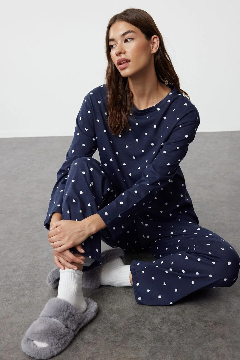2-Piece Polka Dot and Heart Knit Pajama Set