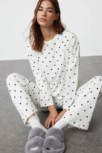 2-Piece Polka Dot and Heart Knit Pajama Set
