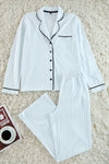 2-Piece Striped Piping Detail Knit Pajama Set