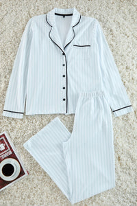 2-Piece Striped Piping Detail Knit Pajama Set