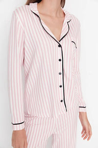 2-Piece Striped Piping Detail Knit Pajama Set