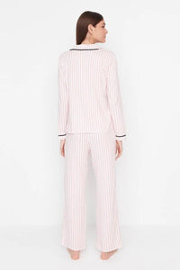2-Piece Striped Piping Detail Knit Pajama Set