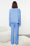 2-Piece Cotton Brushed Soft Ribbed Cardigan Knit Pajama Set