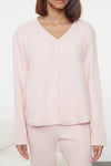 2-Piece Cotton Brushed Soft Ribbed Cardigan Knit Pajama Set