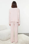 2-Piece Cotton Brushed Soft Ribbed Cardigan Knit Pajama Set