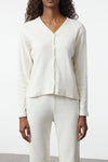 2-Piece Cotton Brushed Soft Ribbed Cardigan Knit Pajama Set