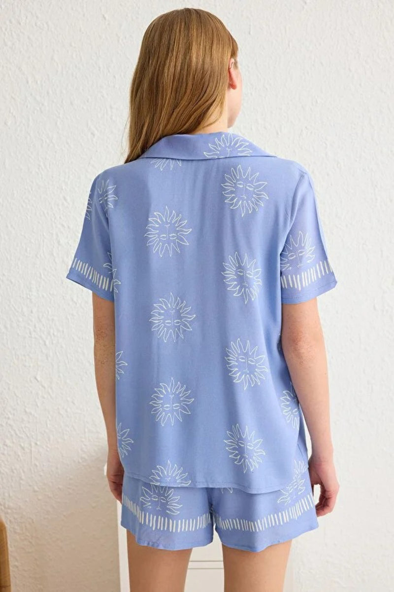 Printed Viscose Woven Pajama Set with Shorts