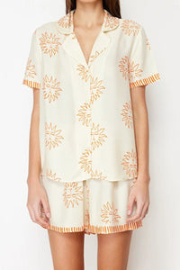 Printed Viscose Woven Pajama Set with Shorts