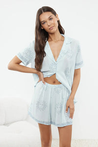Printed Viscose Woven Pajama Set with Shorts