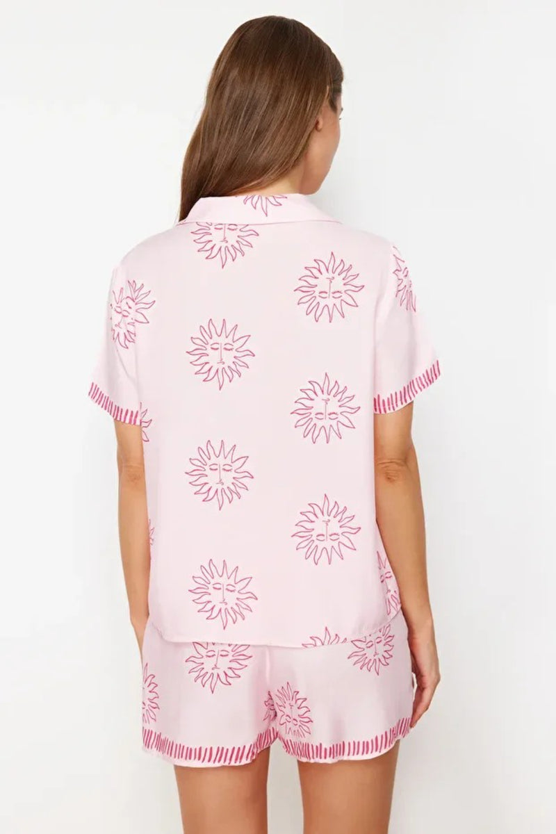 Printed Viscose Woven Pajama Set with Shorts