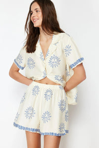 Printed Viscose Woven Pajama Set with Shorts