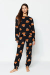 100% Cotton Knitted Pajama Set with Teddy Bear Print