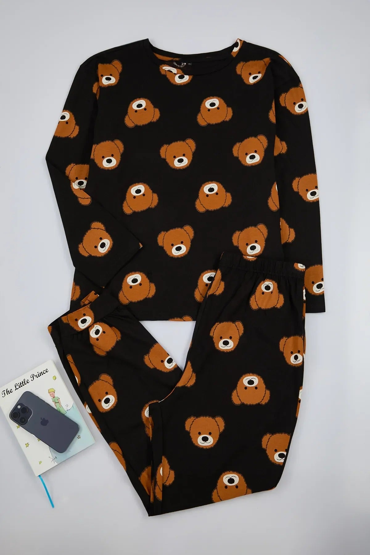 100% Cotton Knitted Pajama Set with Teddy Bear Print