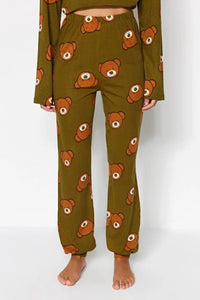 100% Cotton Knitted Pajama Set with Teddy Bear Print