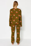 100% Cotton Knitted Pajama Set with Teddy Bear Print
