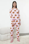 100% Cotton Knitted Pajama Set with Teddy Bear Print