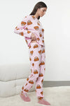 100% Cotton Knitted Pajama Set with Teddy Bear Print
