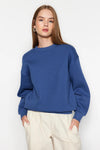 Thick Fleece-Lined Regular Fit Crew Neck Basic Knit Sweatshirt