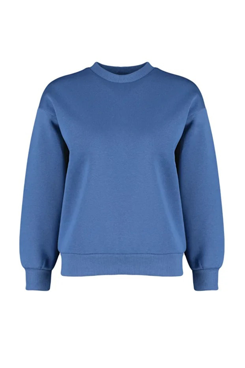 Thick Fleece-Lined Regular Fit Crew Neck Basic Knit Sweatshirt