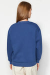 Thick Fleece-Lined Regular Fit Crew Neck Basic Knit Sweatshirt