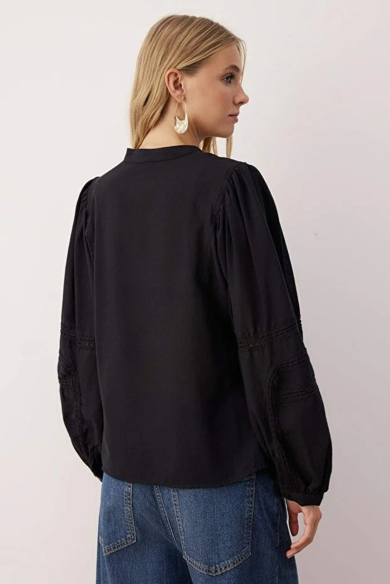 Boho Shirt with Lace Trim Sleeve Details