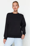 Thick Fleece-Lined Regular Fit Crew Neck Basic Knit Sweatshirt