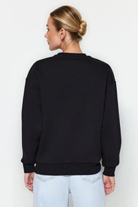 Thick Fleece-Lined Regular Fit Crew Neck Basic Knit Sweatshirt