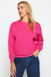 Thick Fleece-Lined Regular Fit Crew Neck Basic Knit Sweatshirt