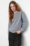 Thick Fleece-Lined Regular Fit Crew Neck Basic Knit Sweatshirt