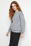 Thick Fleece-Lined Regular Fit Crew Neck Basic Knit Sweatshirt