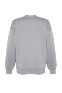 Thick Fleece-Lined Regular Fit Crew Neck Basic Knit Sweatshirt
