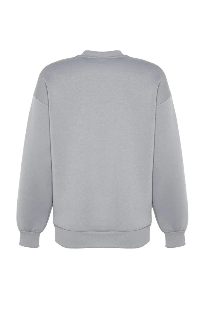 Thick Fleece-Lined Regular Fit Crew Neck Basic Knit Sweatshirt