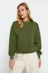 Thick Fleece-Lined Regular Fit Crew Neck Basic Knit Sweatshirt