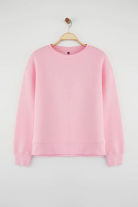 Thick Fleece-Lined Regular Fit Crew Neck Basic Knit Sweatshirt