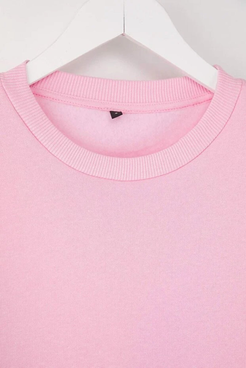 Thick Fleece-Lined Regular Fit Crew Neck Basic Knit Sweatshirt