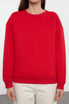 Thick Fleece-Lined Regular Fit Crew Neck Basic Knit Sweatshirt