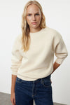 Thick Fleece-Lined Regular Fit Crew Neck Basic Knit Sweatshirt