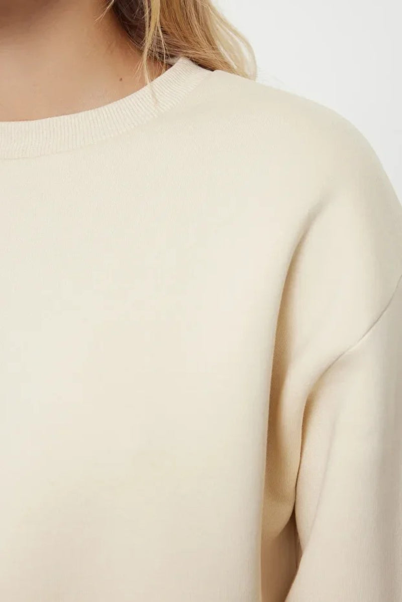 Thick Fleece-Lined Regular Fit Crew Neck Basic Knit Sweatshirt