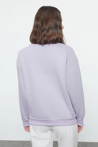 Thick Fleece-Lined Regular Fit Crew Neck Basic Knit Sweatshirt