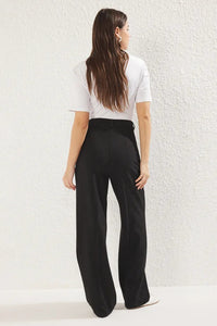 Straight-Cut Pleated Woven Trousers