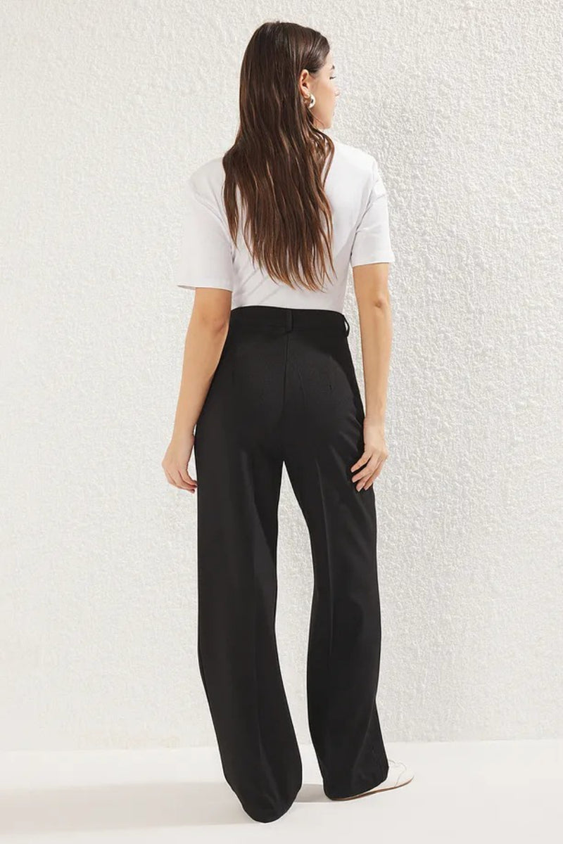 Straight-Cut Pleated Woven Trousers