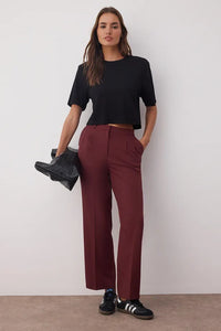 Straight-Cut Pleated Woven Trousers