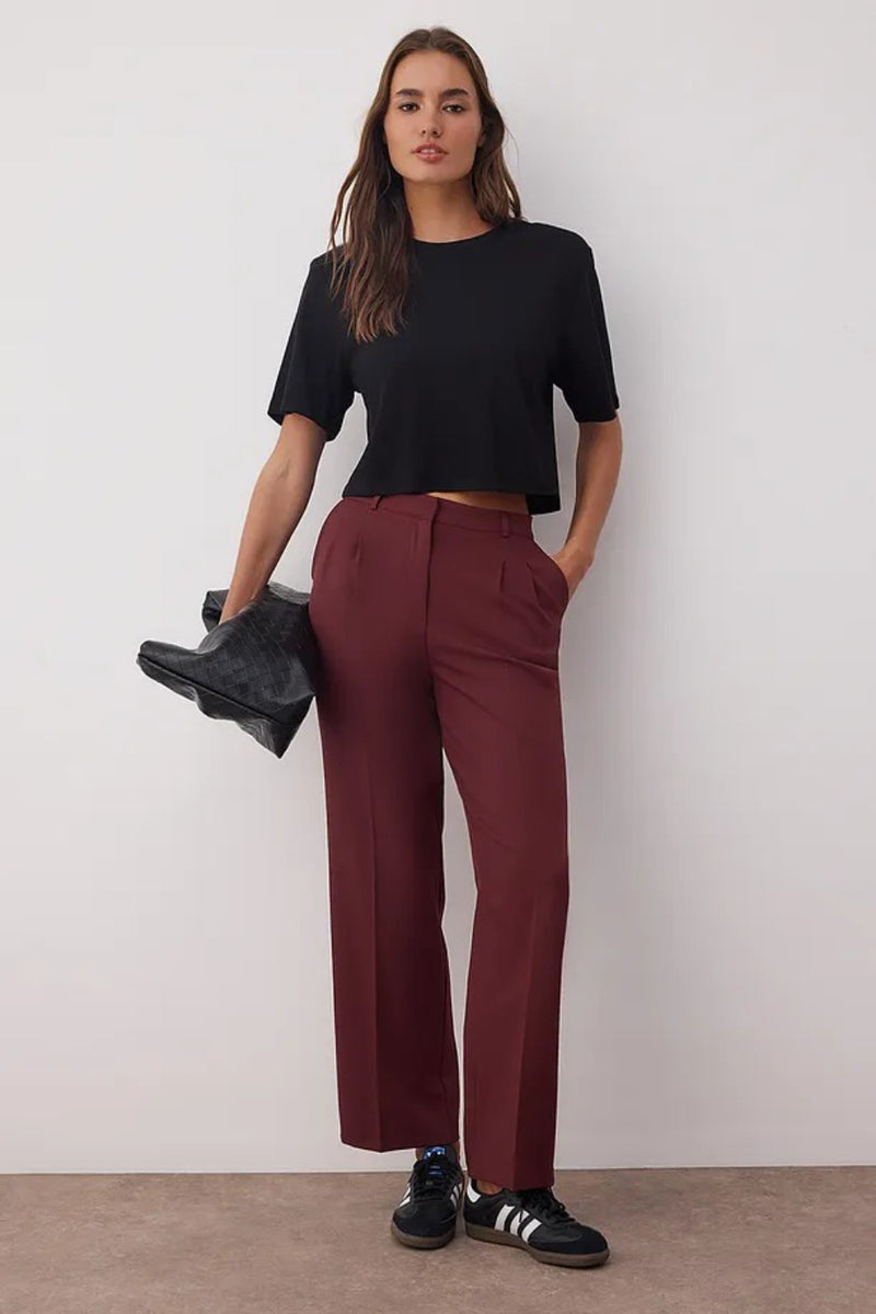 Straight-Cut Pleated Woven Trousers