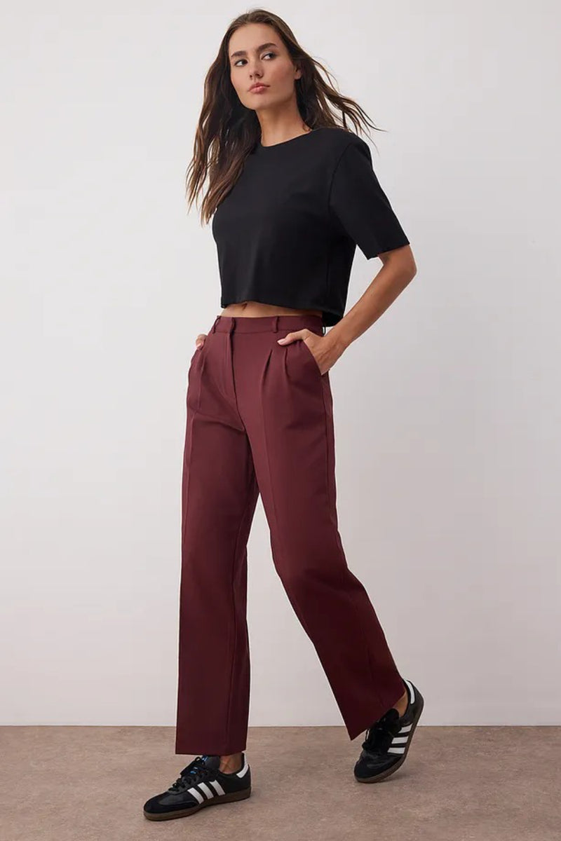 Straight-Cut Pleated Woven Trousers