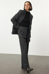 Straight-Cut Pleated Woven Trousers