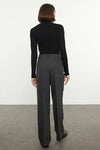 Straight-Cut Pleated Woven Trousers
