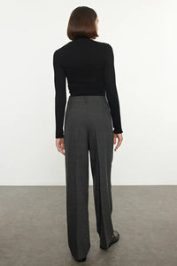 Straight-Cut Pleated Woven Trousers